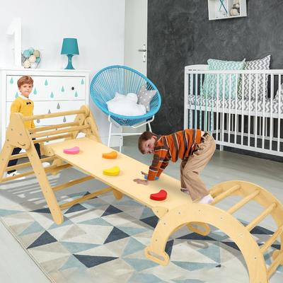 TEMU 3 In 1 Climbing Frame Set Indoor Triangle Climbing Triangle With Slide Climbing Arch Climbing Ladder Climbing Board, Wooden Playground Indoor Outdoor Image