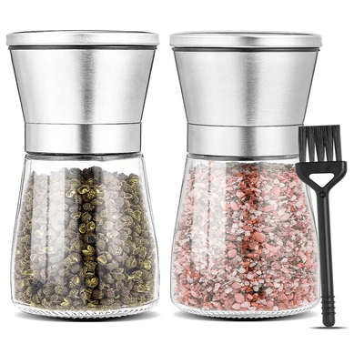 TEMU Salt And Pepper Mill Set Of 2, Made Of High-quality Stainless Steel, Premium Pepper And Salt Mill Set - With Manually Adjustable Ceramic Grinding Core, For Pepper, Salt, Spices, Pepper Mills Image