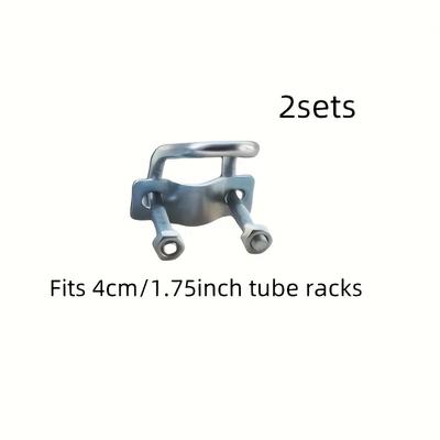 TEMU 2/4 Sets Adjustable Double U-shaped Bar Locking Hardware - Steel Construction, Glossy , Round For Greenhouses, Industrial Use & Circular Pipes Image