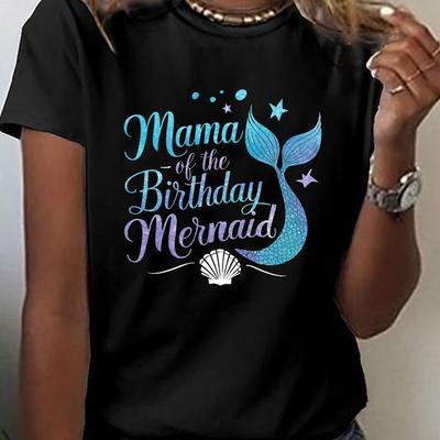 TEMU Women's Casual Short Sleeve Crew Neck Polyester Knit Fabric Regular Length Geometric-pattern Birthday Mermaid Print T-shirt For Summer, Spring And All Image