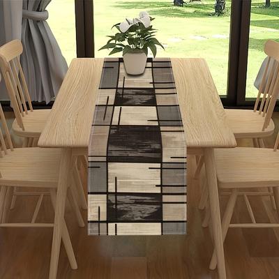 TEMU 1pc Elegant Gray Geometric Pattern Table Flag - Dining And Coffee Tables, Home And Restaurant Decorations, Parties, Western Restaurants, Coffee Table Decoration Image