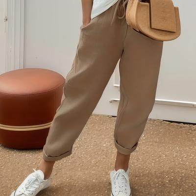TEMU Spring And Autumn Drawstring Wide-leg Pants, Casual Pocket Long Trousers, Women's Clothing Image