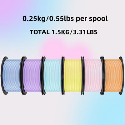 TEMU 3d Printing Filament Set, 1.75mm Pla Material, 6 Macaron Colors (blue, Green, Purple, Orange, Pink, Light Blue), 0.25kg/roll, .5kg/3.31lbs, Pastel Colors Image