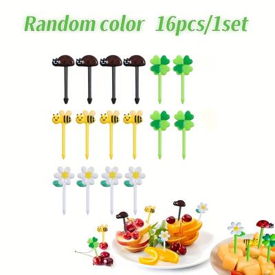TEMU 16pcs/1set Cartoon Animal Fruit Forks Creative Cute Dessert Picks Set Reusable Dessert Forks Suitable For Holiday Parties And Gatherings Image