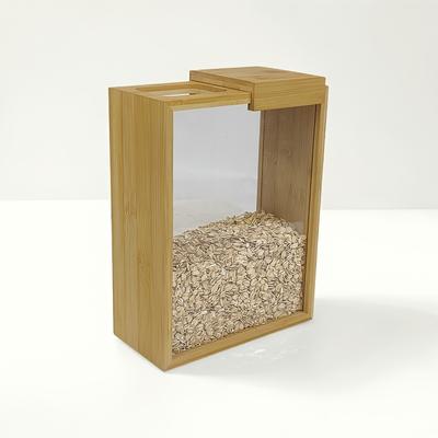 TEMU Natural Wood Cereal Dispenser And Storage Box – Reusable, Kitchen Organizer With Latch Closure, Freezer Safe, Rectangular Design For Oatmeal, Grains, And Pantry Organization Image