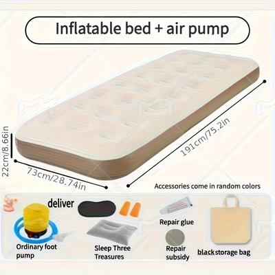 TEMU Easy Setup, Mattress Set With Pump, Pillow, Storage Bag - Outdoor Inflatable Bed Sleeping Pad For Tent Camping Home Use - Indoor/outdoor Camping And Hiking Image