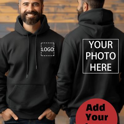 TEMU Customizable Men's Hoodie With - Black Long-sleeve Pullover, Personalized , Weddings, Parties, Or Birthdays, Casual Fit, Multiple Pockets, Perfect Gift For Him, Wedding Hoodie Image