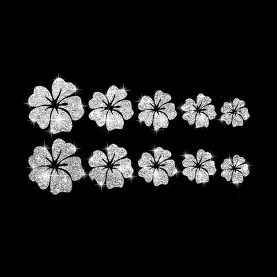 TEMU Pack Of 10 Glitter Flower Car Stickers, Reflective Coating For Body And Bumper Decoration - Self-adhesive, Single Use, Sparkling Floral Pattern Only Car Decal Bumper Sticker Image