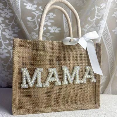 TEMU 1pc Mama Tote Bag For Mom, Mother’s Day Gift, Linen Tote Bag Natural/white, Hand Wash Or , Made Guangzhou, Everyday Use Image