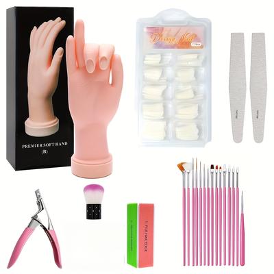 TEMU Silicone Nail Practice Hand, For Acrylic Nail Training, False Hand Manicure Practice Tool, Hand Tattoo, Nail Jewelry Display Supplies, Manicure Beginner Kit Image