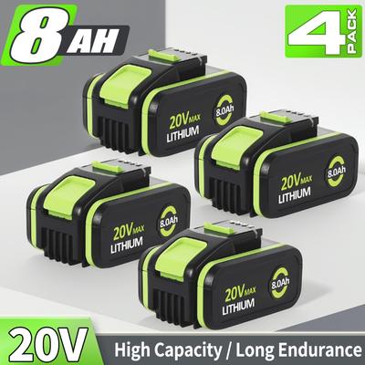 TEMU 4pack 20v 8.0ah Battery For Li-ion Replacement Battery For 20v Wa3551, Wa3551.1 Wa3553 Wa3553.2 Wa3641 Wg629e Wg546e Wu268 Wx166.4 Compatible With Cordless Power Tools Image