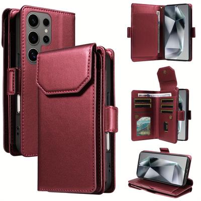 TEMU With Side , 11 Card Slots + 2 Wallet Multifunctional Creative Coin Mobile Phone Bag Wallet Card Holder Leather Case Stand Phone Case Suitable For Galaxy S25 Ultra/s25 Plus/s24 Plus/note 20 Ultra. Image