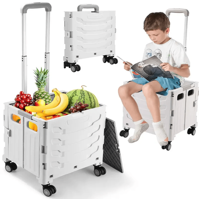 TEMU Portable Foldable Rolling Crate, Equipped With 4 Silent Swivel Wheels,suitable For Storing Trunk As A Backup, Daily , Office, Classroom And Grocery Store. ( White) Image
