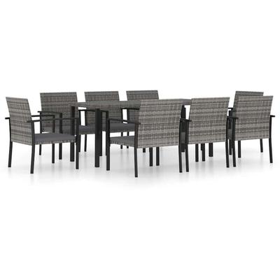 Minkurow - 9-tlg. Garten-Essgruppe Poly Rattan Grau vidaXL Image
