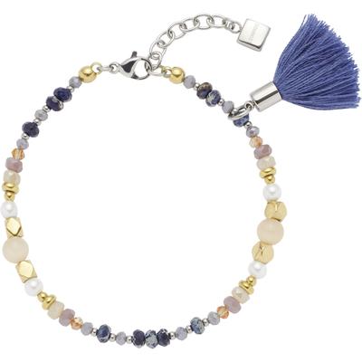 Armband LEONARDO "Babsi, 024314", edelstahlfarben, gelbgoldfarben, blau, blaugrau, apricot, champagner, violett, weiß, blau, Armbänder, Damen, Edelstahl-Textil-Perlen, Edelstahl, Textil, Perlen, mit Sodalith - mit Glasperle, Perlmutt, Perle (imitiert) Image