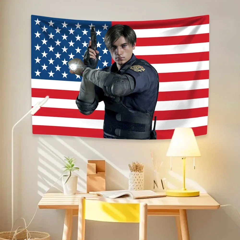 Leon Kennedys Amerikanische Flagge Hippie Home Decor Ästhetik Wandbehang Schlafzimmer Wohnheim Hintergrund Stoff Geburtstagsgeschenk Image