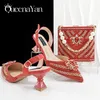 Queena Yan Rot Farbe Elegante Frauen Ferse Schuhe Tasche Mit Strass Dekoration Kette Metall Strass