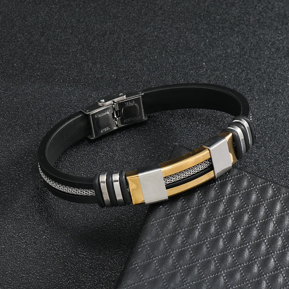 Premium Lederarmband Herren Gold Silber Schwarz Farbe Edelstahl Abnehmbarer Knebelverschluss Armreifen Homme Hand Tägliche Dekoration Image