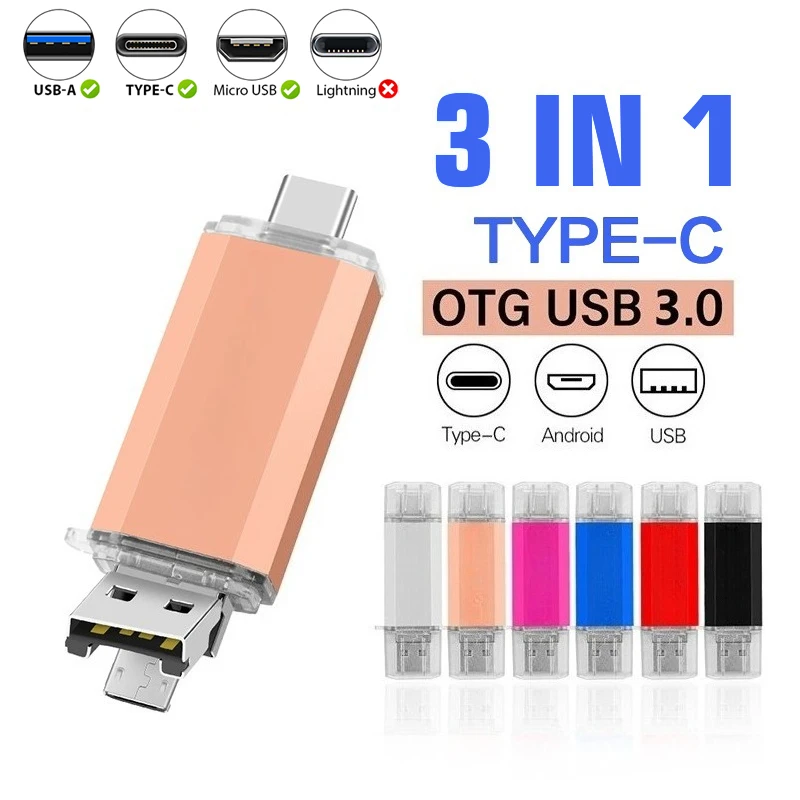 Hochgeschwindigkeits-USB 3.0-Flash-Laufwerk TYPE-C Pen Drive 64 GB 32 GB 3 IN 1 Memory Stick OTG Kreativer USB-Stick für Telefon/Laptop U Disk Image