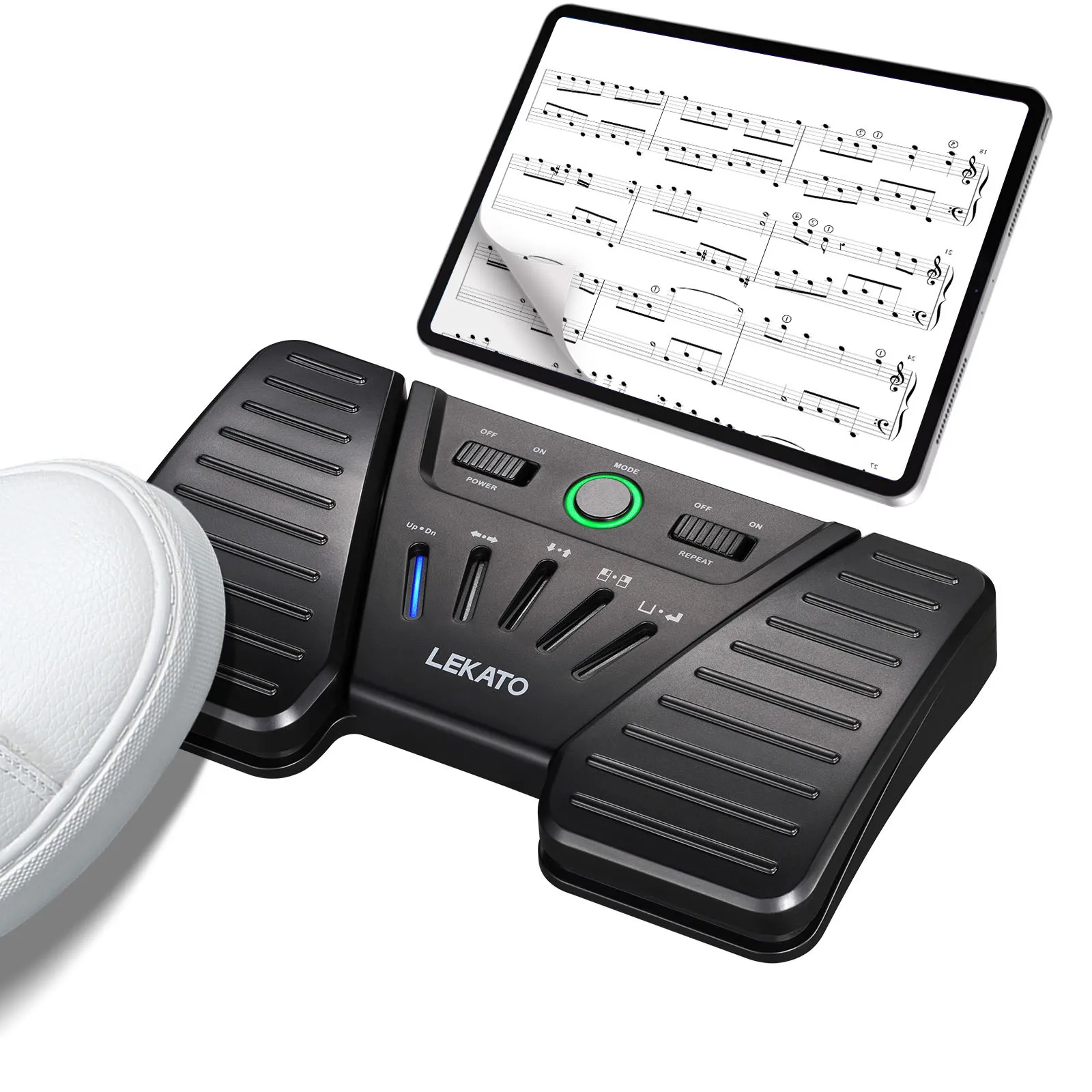 Lekato Wireless Page Turner Pedal – Bluetooth-Fußsteuerung für Telefone, Tablets, wiederaufladbar mit 7 Seiten – Drehmodi Image