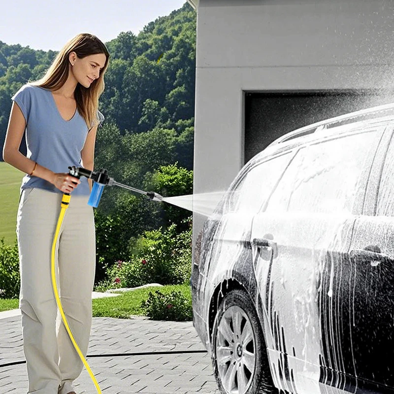 Tragbare Wasserpistole, verstellbare Düse, ausgestattet mit Schaumstoffpfanne, verwendet zum Autowaschen und Gartenbewässerung, optionaler Stil Image