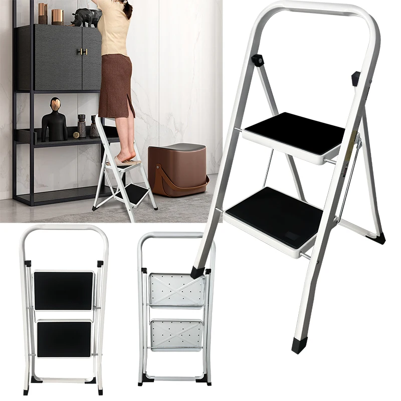 BRIEFNESS Faltbarer 2-Stufen-Tritthocker aus Stahl, breite, rutschfeste Stufen, leichte, tragbare Sicherheitsleiter für die Haushaltsküche