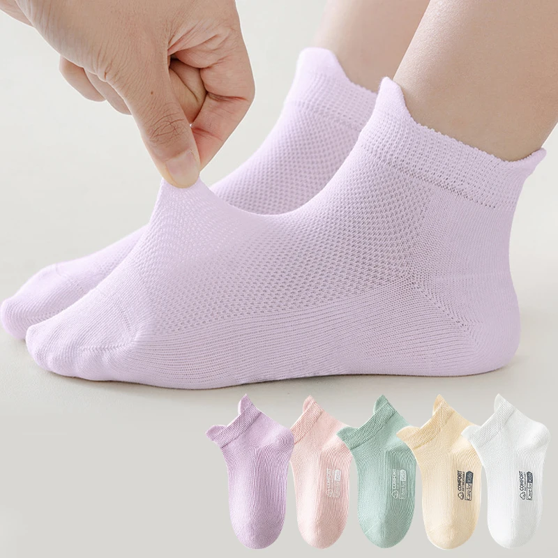 5 Pairs Sport Kinder Socken Sommer Mesh Mädchen Socken Einfarbig Kinder Socken Jungen Baumwolle Sport Socken Für Kinder Image