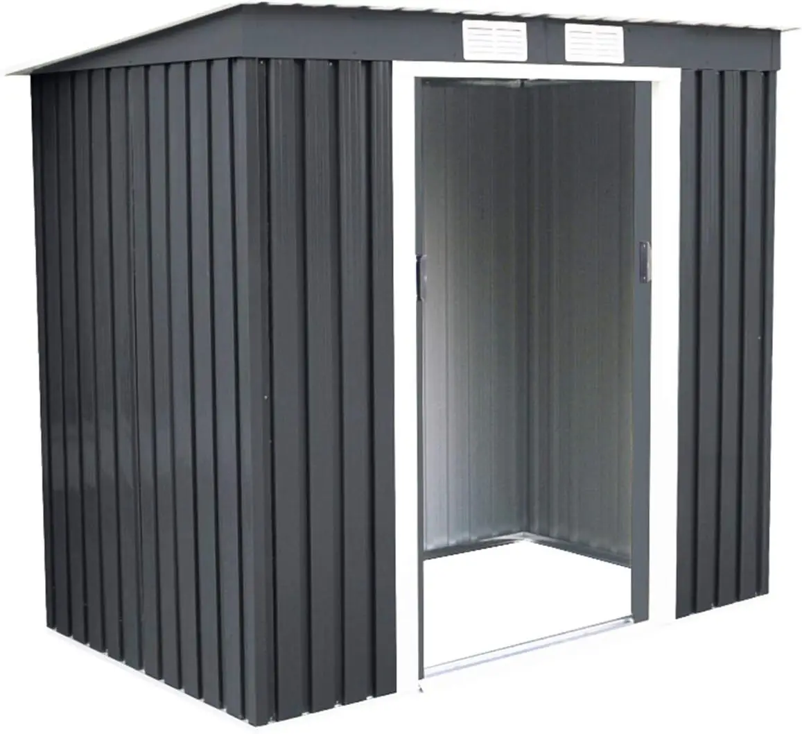 Werkzeugs chuppen aus Metall 213x130x173 cm, 4,2 m³, Gartenhaus, Werkzeugs chuppen mit Sattel dach und 2 Schiebetüren, dunkel grau
