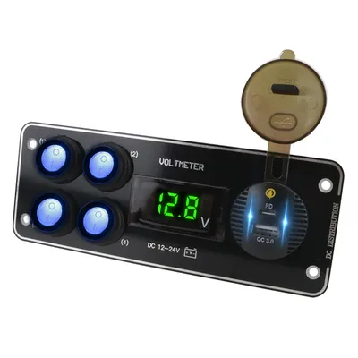 Für auto rv lkw atv utv camper caravan qc 3,0 auto ladung 12-24v 4 gang schalter panel pd voltmeter Image