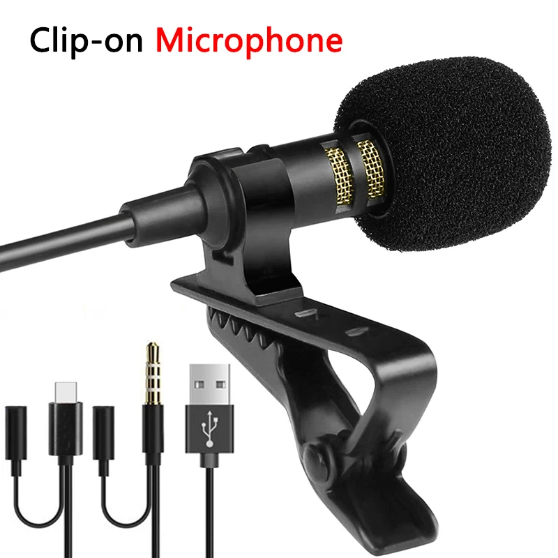 Microfono mini lavalier USB da 1,5 m tipo C clip in metallo microfono da bavero microfono a condensatore da 3,5 mm per PC portatile smartphone microfono per conferenze