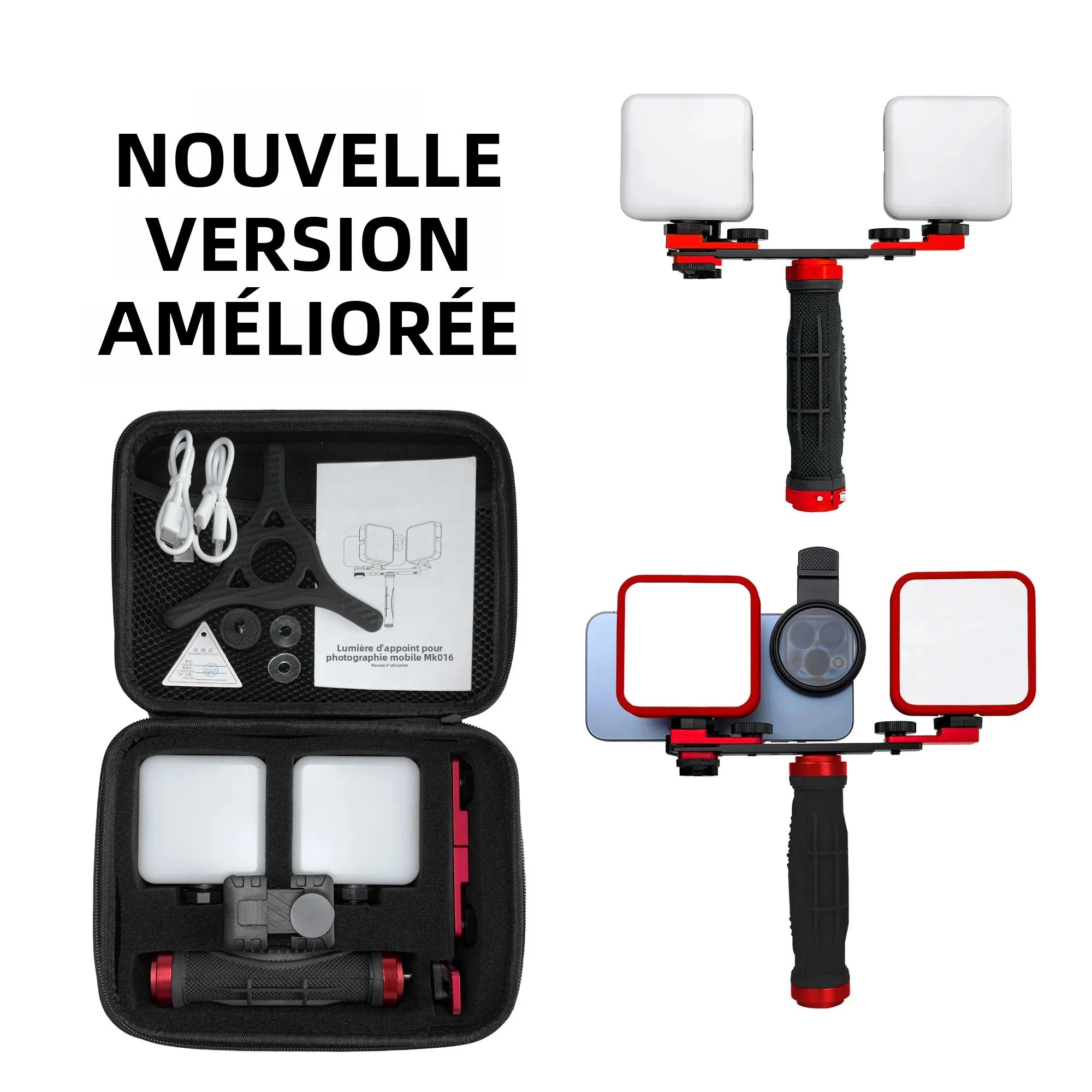 Lumière de photographie pour téléphone HERA MK-016 pour téléphone portable. LED pour photos et vidéos. Photos polarisées et macro pour smartphone