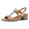 Sandalette MARCO TOZZI, Damen, Gr. 36, beige (natur kombiniert), Textil, Lederimitat, kontrastfarbene Details, elegant, Schuhe, Blockabsatz, Sommerschuh, Riemchensandale mit verstellbarer Schnalle
