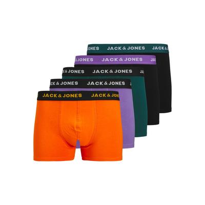 Trunk JACK & JONES "JACBEN SOLID TRUNKS 5 PACK", Herren, Gr. M, schwarz pack:deep teal, flame orange, schwarz, lila opulence, Jersey, Obermaterial: 95% Baumwolle, 5% Elasthan, unifarben, eng, Unterhosen Image