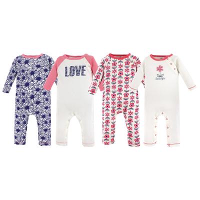 Touched by Nature Baby Girl Organic Cotton Coveralls 4pk, Daisy Flowers