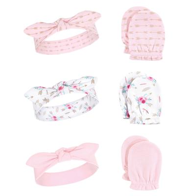 Little Treasure Baby Girl Cotton Headband and Scratch Mitten Set 6pk, Boho, One Size - Boho