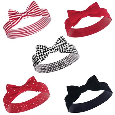 Hudson Baby Infant Girl Cotton Headbands 5pk, Red Houndstooth, 0-24 Months - Red Houndstooth