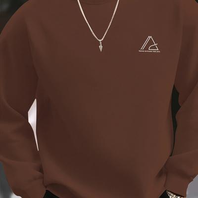 TEMU 1pc Men's Casual Geometric Sweatshirt - Polyester Knit Pullover With Round Neck, Fabric, Loose Fit For Autumn/winter Image