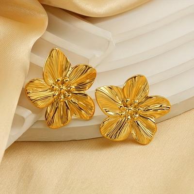 TEMU 1 Pair Elegant Vintage Cherry Flower Stud Earrings For Women, Hypoallergenic Steel, Golden- , Casual Attire & Gifting, Cute Earrings Image