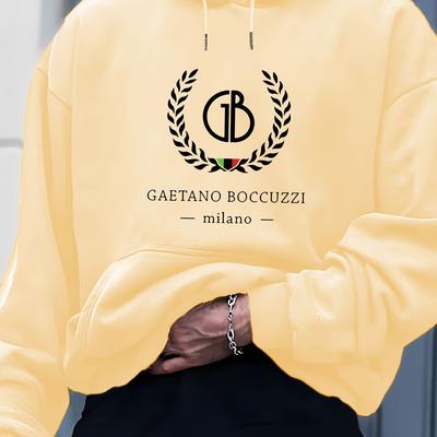 TEMU Men's Casual Hoodie With Stylish Print - Polyester & Spandex , Machine Washable, Long Sleeve Pullover For Spring/fall Image