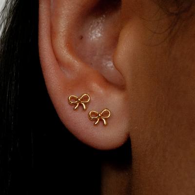TEMU Elegant Golden-tone Bow Stud Earrings For Women - Minimalist, | Perfect Gift For Her Image