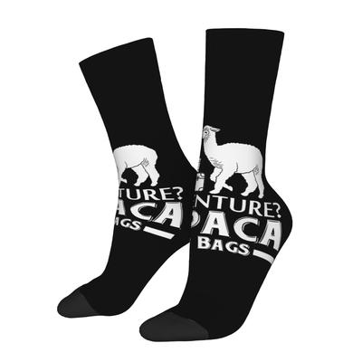 TEMU 1 Pair Adventure Alpaca Novelty Crew Socks, Men's Hip Hop Retro Polyester , Hand Washable Knit Fabric, Funny Gift Socks Image