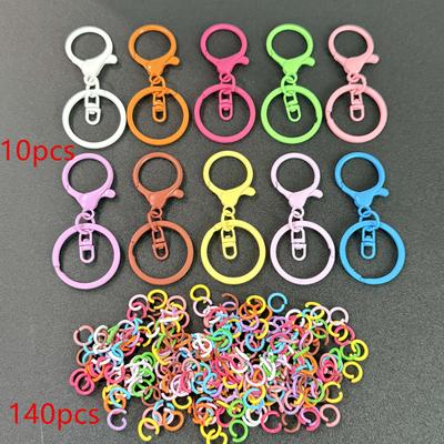 TEMU 150pcs Mixed Color Iron Keychain Accessories, Including 10 Keyrings And 140 Keychain Rings, Colorful Enamel Lobster Shaped, With Diy Decoration, For Keychain, Bag Accessories Image