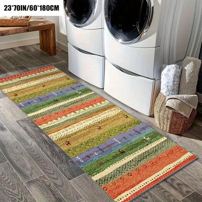 TEMU 1pc Abstract Line Vintage Long Rug, Easter Holiday Decorative Living Room Print Runner, Outdoor Entrance Mat, Non-slip Absorbent Floor Mats For Bedroom Kitchen, Carpet Pad, Garden Patio Decor Rug Image