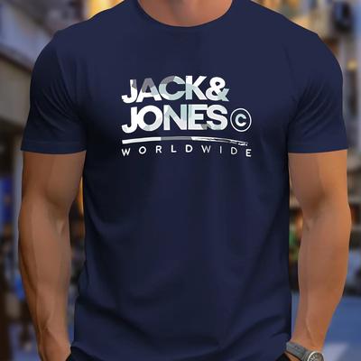 TEMU Men's Casual Short Sleeve T-shirt With Letter Print - Olive Green Regular Fit Round Neck Tee For Summer Outdoor & Casual Attire, Machine Washable Shirt Image