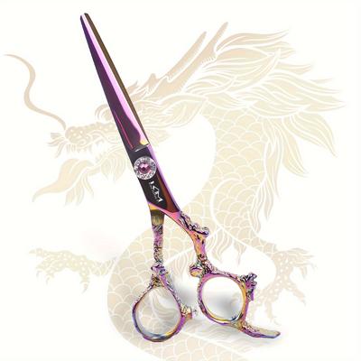 TEMU Dragon Totem 6 Inche Stainless Steel Hair Cutting Scissors With Smooth Razor Edge Blades - Suitable For Salon Barber & Personal Use Image