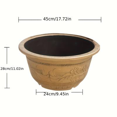TEMU 1pc 5.55-gallon Large Round Planter - Bronze Geometric Pattern Heavy-duty Resin Weather-resistant Indoor/outdoor Use For Hydroponic Gardening, For Lotus Pond, Fish Tank, Water Storage Image
