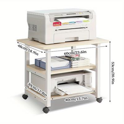 TEMU Printer Table With Stable Metal Frame, Load Capacity Up To 70kg, 60 X 48cm, White/black Wood Top, Durable Metal Construction Image