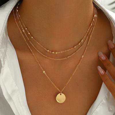 TEMU 2pcs Elegant Alloy Layered Necklace Set For Women - Personalized Round Pendant With Delicate Chains, & Gifts, Everyday Jewelry|layered Necklace Set| Alloy Chain, Layered Necklace Image
