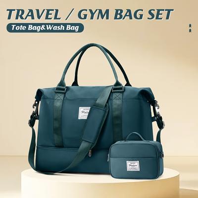 TEMU -piece Set Lightweight Large Capacity Sports Handbag Crossbody Gym Bag Essential Tote With Wet And Dry Toiletry Pouch Image
