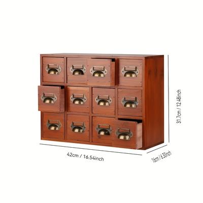 TEMU Hardwood Multi-drawer Storage Cabinet - No Assembly Compact Organizer For Jewelry, Tea, Office & Craft Supplies, Antique Desk & Home Decor With Brass Knobs, Jewelry Organizer Storage Image